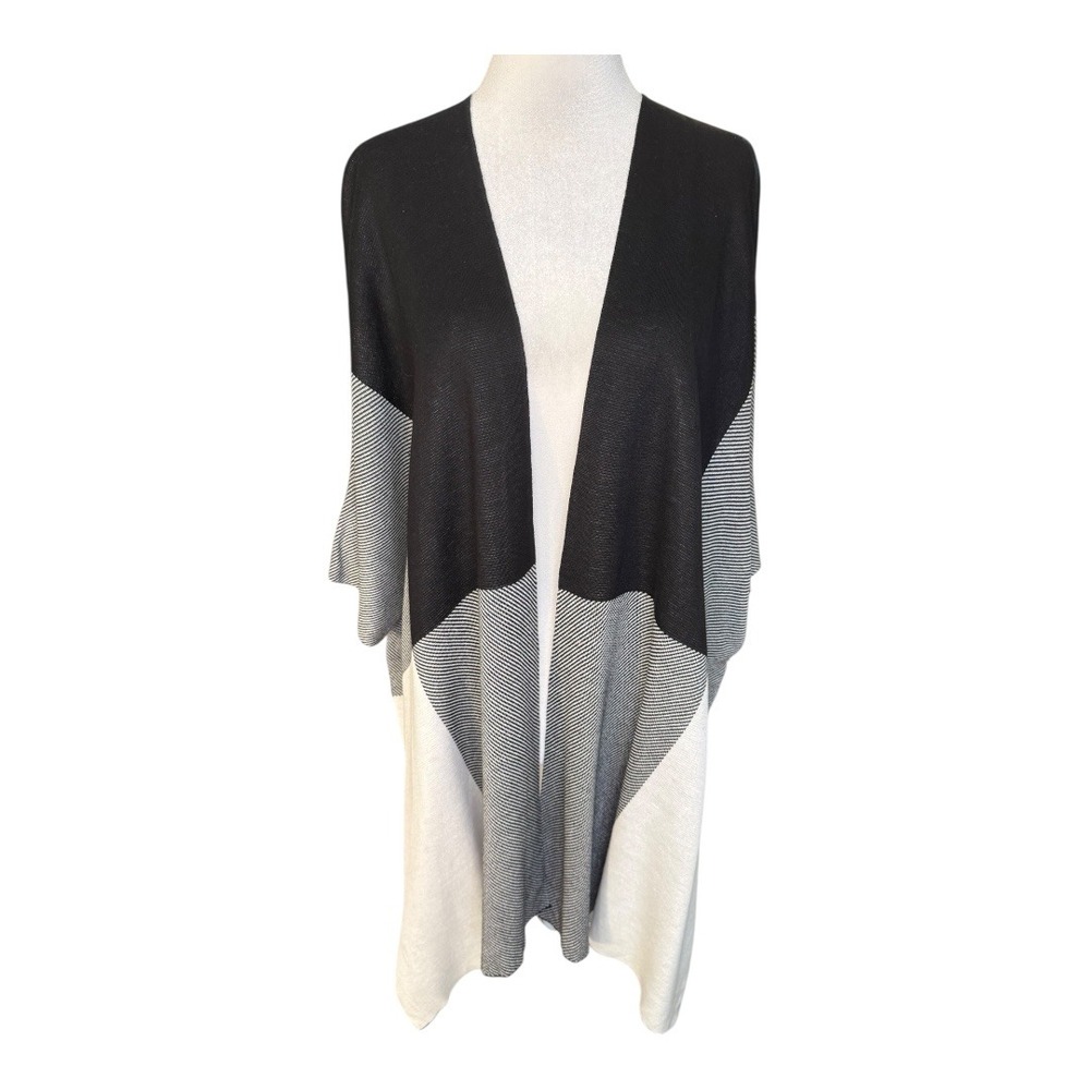 Limited Collection Black White Geometric Print Open Front Cardigan Kimono S/M